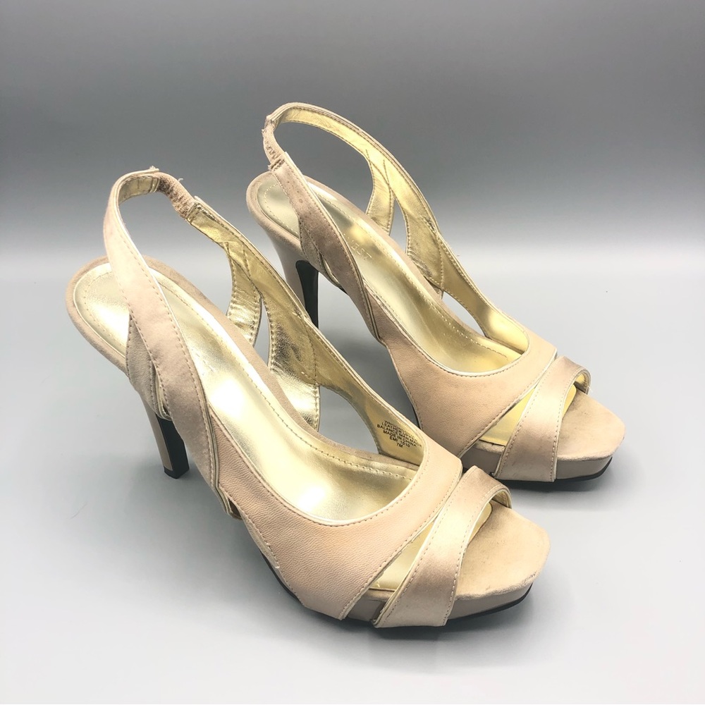 Nine West Nude Taupe Peep Toe Heels 7M